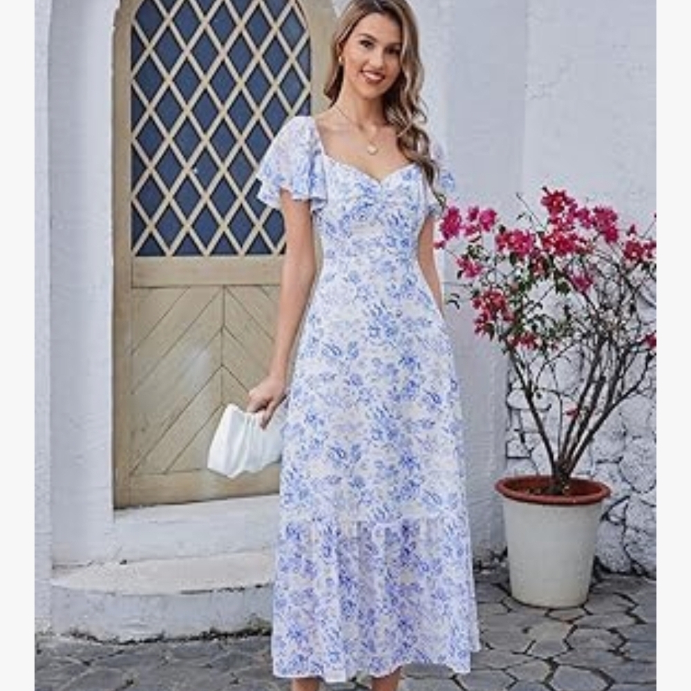 Chic Blue And White Floral Maxi Dress - Picture 2 of 16